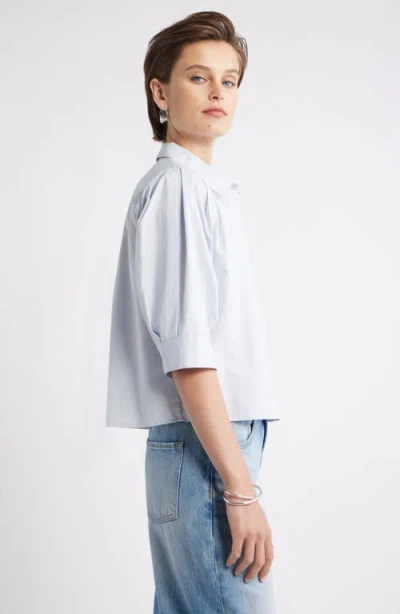 Nordstrom Crop Puff Sleeve Cotton Button-up Shirt In Blue
