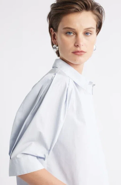 Nordstrom Crop Puff Sleeve Cotton Button-up Shirt In Blue