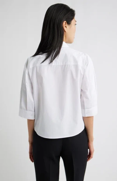 Nordstrom Crop Puff Sleeve Cotton Button-up Shirt In White