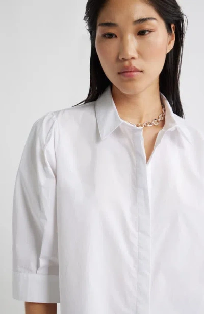 Nordstrom Crop Puff Sleeve Cotton Button-up Shirt In White
