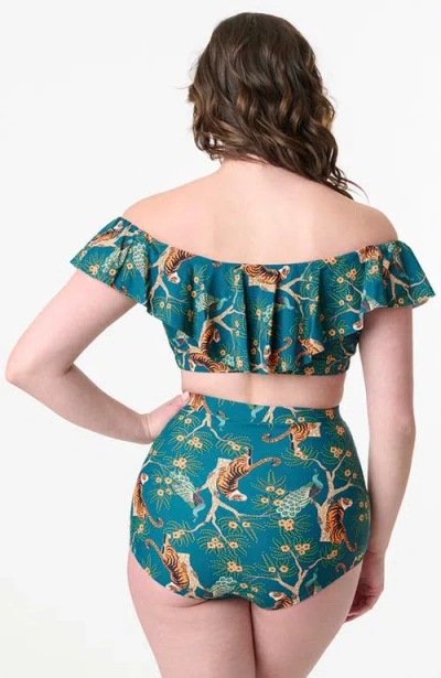Unique Vintage Monroe High Waist Bikini Bottom In Green