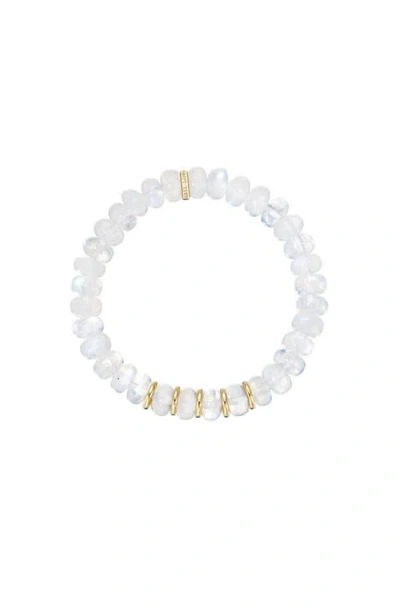 Sheryl Lowe Yg Rainbow Moonstone 8mm Bead Bracelet With 5 Gold Rondelles