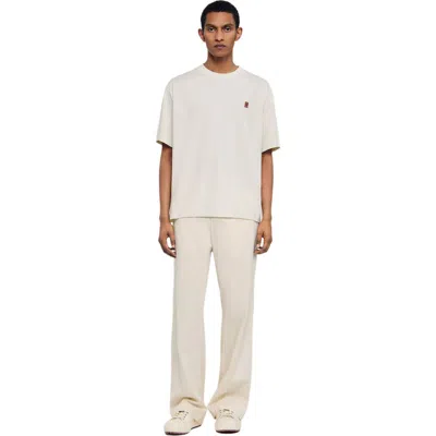 Sandro Leather Logo T-shirt In Neutral