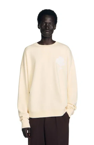 Sandro Leather Logo T-shirt In Neutral