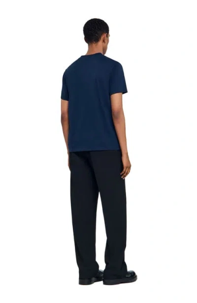 Sandro Leather Logo T-shirt In Blue