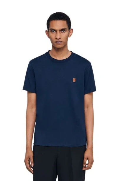 Sandro Leather Logo T-shirt In Blue