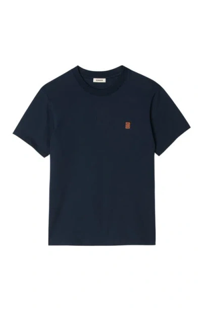 Sandro Leather Logo T-shirt In Blue