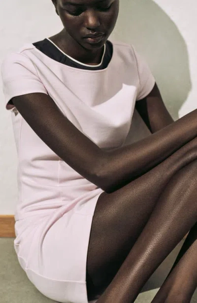 Mango Slash Neck Short Sleeve Mini Dress With Micro Belt Waist In Neutral