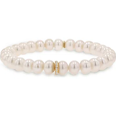 Sheryl Lowe 14k Pearl 8mm Bead Bracelet With Diamond Rondelle