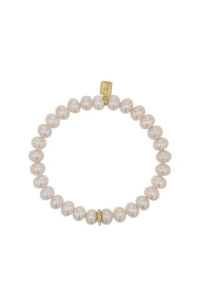 Sheryl Lowe 14k Pearl 8mm Bead Bracelet With Diamond Rondelle