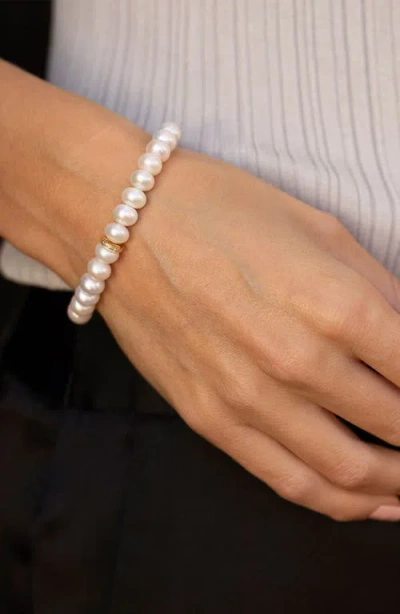 Sheryl Lowe 14k Pearl 8mm Bead Bracelet With Diamond Rondelle