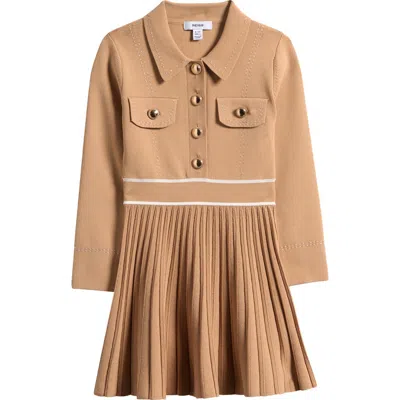 Reiss Kids' Sapna Pleated Sweater Shirtdress In Brown