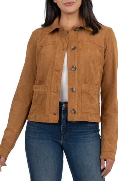 Kut From The Kloth Maddie Faux Suede Trucker Jacket In Brown