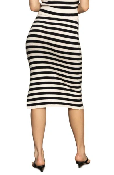 Sanctuary Stripe Side Slit Midi Skirt In Black