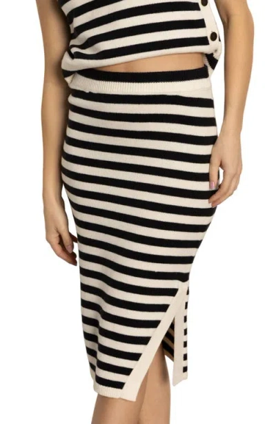 Sanctuary Stripe Side Slit Midi Skirt In Black