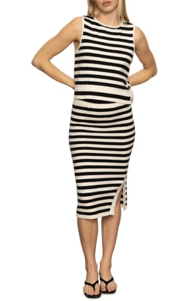 Sanctuary Stripe Side Slit Midi Skirt In Black