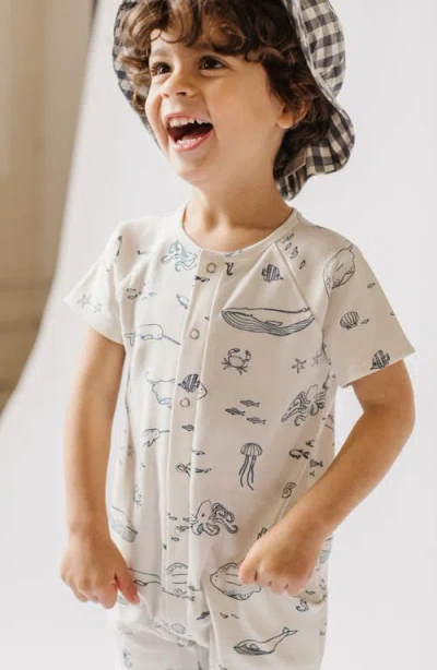 Pehr Print Short Sleeve Organic Cotton Romper In Gray