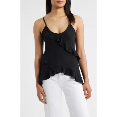 Loveappella Ruffle Crepe Camisole In Black