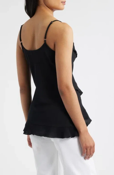 Loveappella Ruffle Crepe Camisole In Black