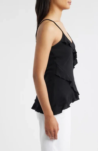 Loveappella Ruffle Crepe Camisole In Black