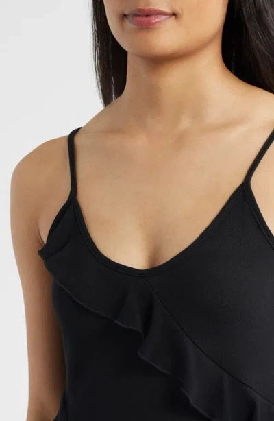 Loveappella Ruffle Crepe Camisole In Black