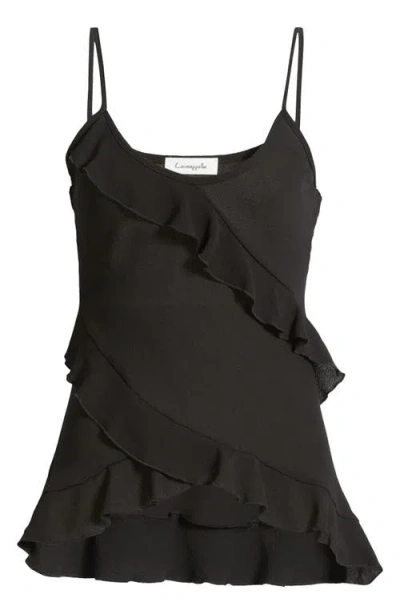 Loveappella Ruffle Crepe Camisole In Black
