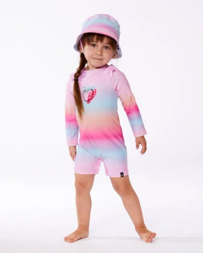 Deux Par Deux Baby Girl's Long Sleeve One-piece Rashguard Pink, Orange, And Turquoise