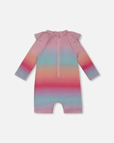 Deux Par Deux Baby Girl's Long Sleeve One-piece Rashguard Pink, Orange, And Turquoise