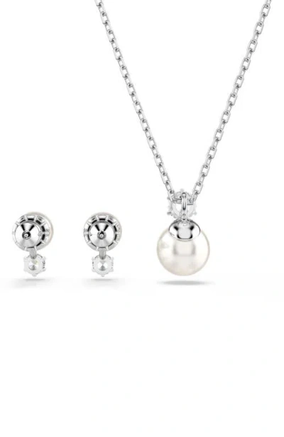 Swarovski Matrix Crystal Pearl Necklace & Stud Earrings Set