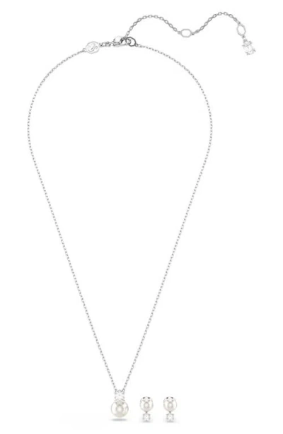 Swarovski Matrix Crystal Pearl Necklace & Stud Earrings Set