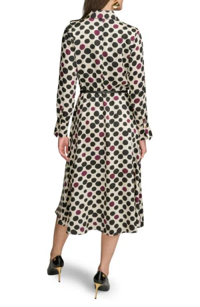 Donna Karan New York Mixed Dot Long Sleeve Belted Midi Shirtdress