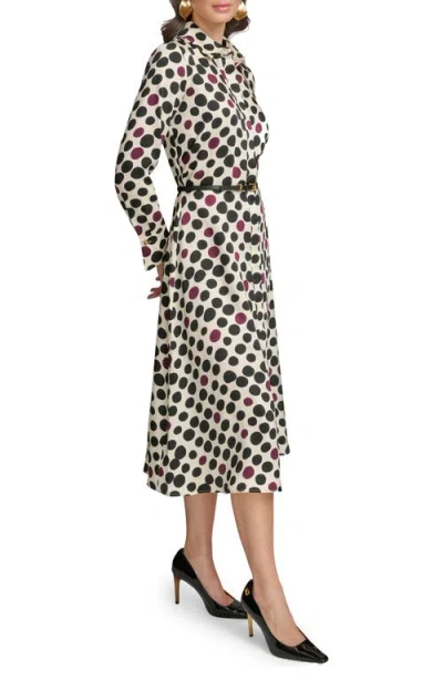 Donna Karan New York Mixed Dot Long Sleeve Belted Midi Shirtdress