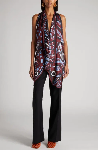 Bottega Veneta Fish Print Asymmetric Silk Twill Halter Top In Multi