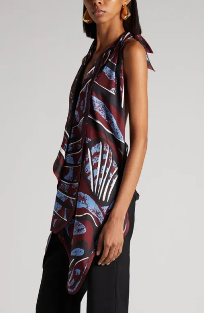 Bottega Veneta Fish Print Asymmetric Silk Twill Halter Top In Multi