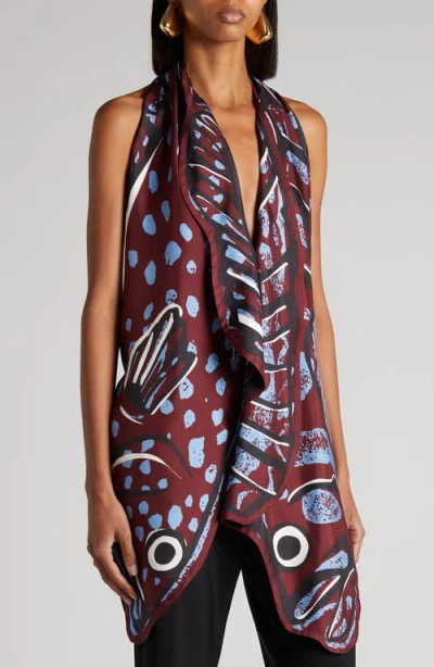 Bottega Veneta Fish Print Asymmetric Silk Twill Halter Top In Multi