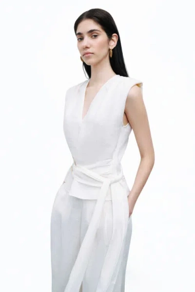 Nocturne Linen Waist Accessory Detailed Blouse