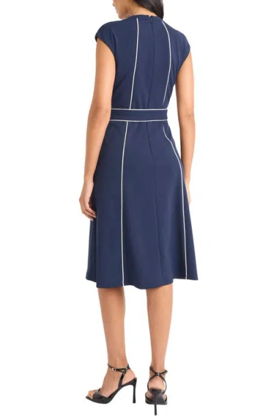 Maggy London Contrast Piped Belted Midi Dress