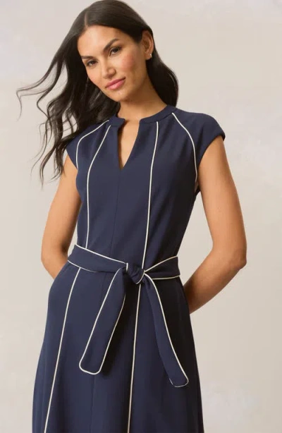 Maggy London Contrast Piped Belted Midi Dress