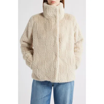 Bernardo Square Pattern Faux Fur Coat In Neutral