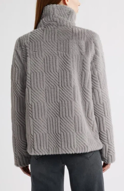 Bernardo Square Pattern Faux Fur Coat In Gray