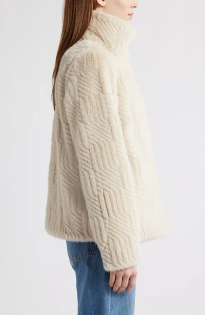Bernardo Square Pattern Faux Fur Coat In Neutral