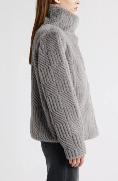 Bernardo Square Pattern Faux Fur Coat In Gray
