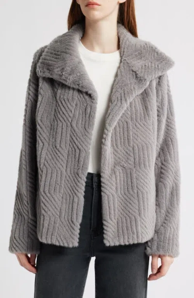 Bernardo Square Pattern Faux Fur Coat In Gray