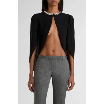 Alexander Mcqueen Mcqueen Crystal Embellished Silk Georgette Cape Top In Black