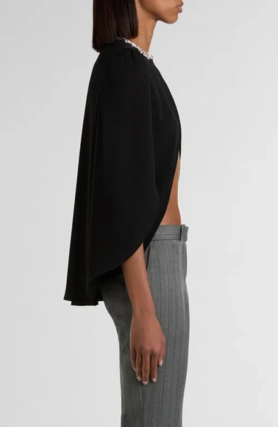 Alexander Mcqueen Mcqueen Crystal Embellished Silk Georgette Cape Top In Black