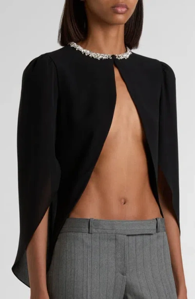 Alexander Mcqueen Mcqueen Crystal Embellished Silk Georgette Cape Top In Black