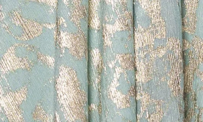 Betsy & Adam Metallic Jacquard Long Sleeve Gown In Green