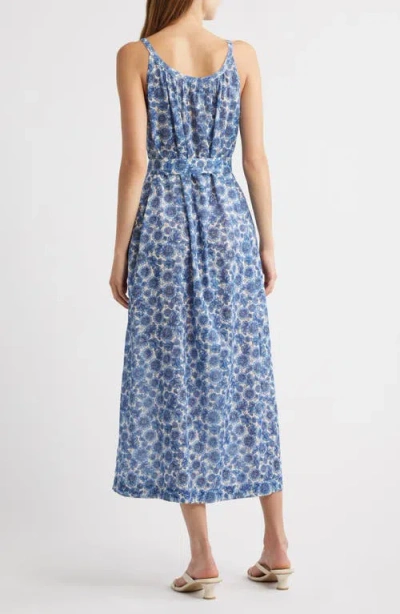 Doen Dôen Nevita Belted Organic Cotton Voile Midi Dress In Blue
