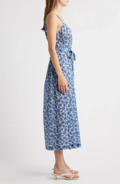 Doen Dôen Nevita Belted Organic Cotton Voile Midi Dress In Blue