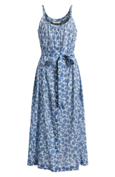 Doen Dôen Nevita Belted Organic Cotton Voile Midi Dress In Blue